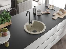 Mexen Diego chiuvetă de bucătărie din granit cu 1 compartiment 488 x 480 mm, bej, sifon negru - 6512481000-69-B