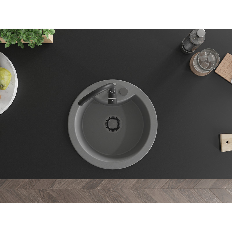 Mexen Diego chiuvetă de granit cu o cameră 488 x 480 mm, gri, sifon negru - 6512481000-71-B