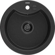 Mexen Diego 1 rekeszes gránit mosogató 488 x 480 mm, fekete/ezüst metál, fekete szifon - 6512481000-73-B