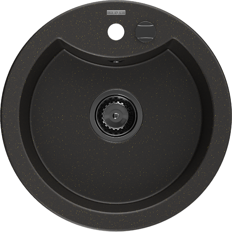 Mexen Diego chiuvetă de bucătărie din granit cu 1 cuvă 488 x 480 mm, negru/auriu metalizat, sifon negru - 6512481000-75-B