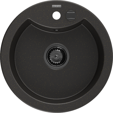 Mexen Diego chiuvetă de bucătărie din granit cu 1 cuvă 488 x 480 mm, negru/auriu metalizat, sifon negru - 6512481000-75-B