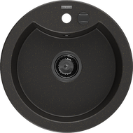 Mexen Diego gránit mosogató 1-medencés 488 x 480 mm, fekete/arany metál, fekete szifon - 6512481000-75-B