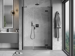 Mexen Mist-H jobbos nyíló zuhanyajtó 150 cm, átlátszó, fekete - 8A5-150-001-70-00-P