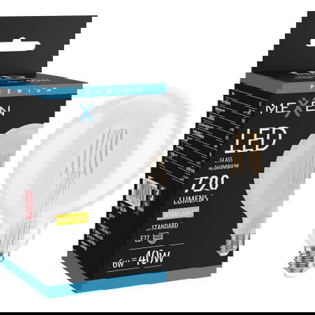 Mexen Vintis LED filament izzó E27, G125, 6W, Meleg - 2700K, 720 lm, átlátszó - L158-E27-0627-00