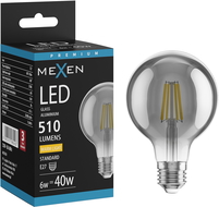 Mexen Vintis LED filament izzó E27, G80, 6W, Meleg - 2700K, 510 lm, füstös - L155-E27-0627-70