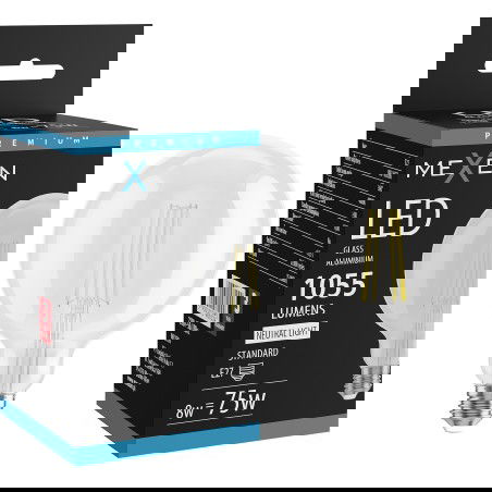 Mexen Vintis LED filament izzó E27, G125, 8W, Semleges - 4000K, 1055 lm, átlátszó - L158-E27-0840-00