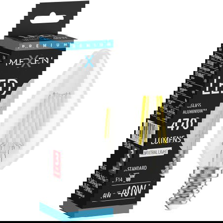 Mexen Vintis LED filament izzó E14, C35, 4W, Semleges - 4000K, 470 lm, átlátszó - L154-E14-0427-00 - L154-E14-0440-00