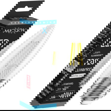 Mexen Vintis Bec LED filament E27, C35, 6W, Neutră - 4000K, 720 lm, transparentă - L154-E27-0640-00