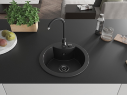 Mexen Diego chiuvetă de granit cu 1 compartiment 488 x 480 mm, Neagră, sifon Neagră - 6512481000-77-B