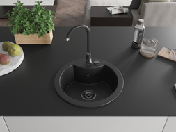 Mexen Diego chiuvetă granitică cu o cuvă 488 x 480 mm, neagră, sifon negru - 6512481000-77-B