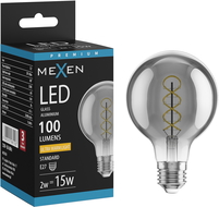 Mexen Vintis LED spirál filament izzó E27, G80, 2W, Meleg - 2200K, 100 lm, füstszínű - L165-E27-0222-70