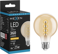 Mexen Vintis LED E27 filament spirál izzó, G80, 4W, Meleg - 2200K, 360 lm, borostyán - L165-E27-0422-50