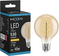 Mexen Vintis LED izzólámpa filament spirál E27, G80, 6W, Meleg - 2200K, 530 lm, borostyán - L165-E27-0622-50
