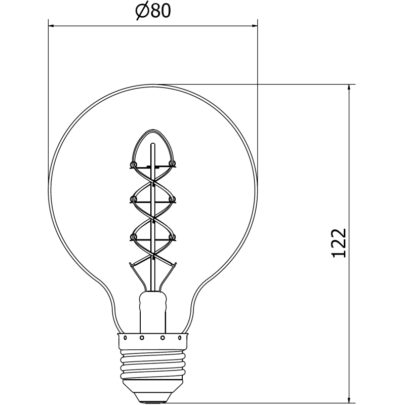 Mexen Vintis LED filament spirál izzó E27, G80, 8W, Meleg - 2700K, 750 lm, átlátszó - L165-E27-0827-00