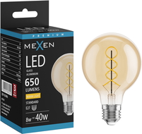 Mexen Vintis LED E27 spirál filament izzó, G80, 8W, Melegfényű - 2700K, 650 lm, borostyán - L165-E27-0827-50