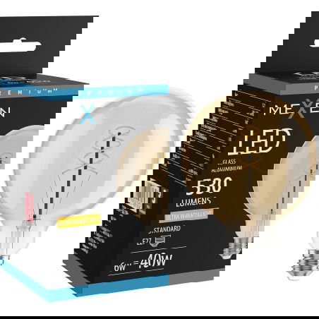 Mexen Vintis Spirál filament LED izzó E27, G125, 6W, Meleg - 2200K, 530 lm, borostyán - L168-E27-0622-50