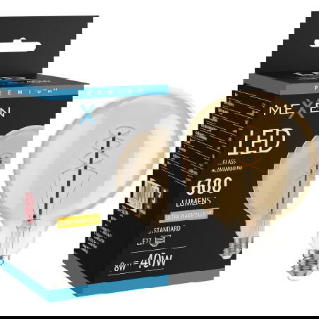 Mexen Vintis LED filament spirál izzó E27, G125, 8W, Meleg - 2200K, 600 lm, borostyán - L168-E27-0822-50