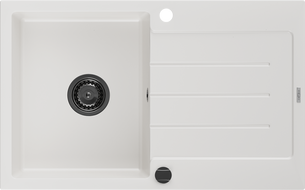 Mexen Bruno chiuvetă din granit cu 1 compartiment și scurgător 795 x 495 mm, albă, sifon negru - 6513791010-20-B