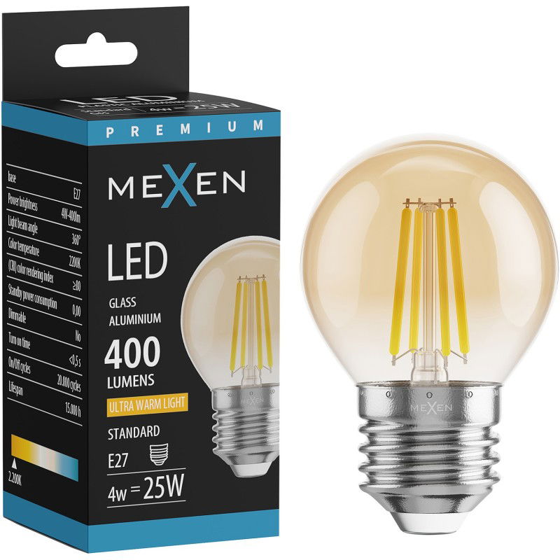 Mexen Vintis Bec cu filament LED E27, G45, 4W, Cald - 2200K, 400 lm, chihlimbar - L156-E27-0422-50