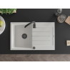 Mexen Bruno chiuvetă de granit cu o cuvă și scurgător 795 x 495 mm, albă, sifon negru - 6513791010-20-B