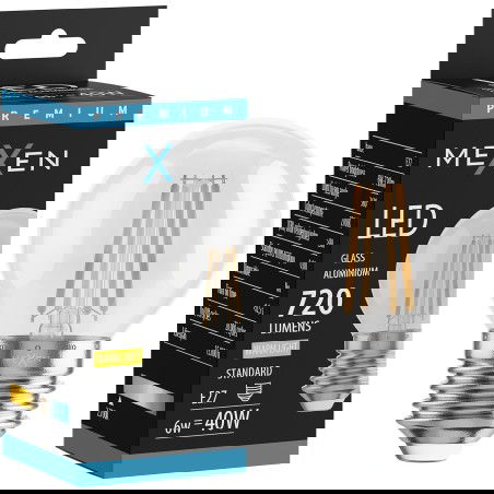 Mexen Vintis LED filament izzó E27, G45, 6W, Meleg - 2700K, 720 lm, átlátszó - L156-E27-0627-00