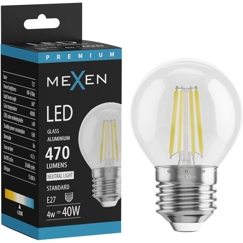 Mexen Vintis Bec LED filament E27, G45, 4W, Neutru - 4000K, 470 lm, clar - L156-E27-0427-00 - L156-E27-0440-00