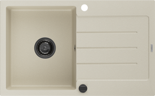Mexen Bruno chiuvetă din granit cu 1 compartiment și scurgător 795 x 495 mm, bej, sifon negru - 6513791010-69-B