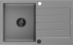 Mexen Bruno chiuvetă de granit cu o cuvă cu scurgător 795 x 495 mm, gri, sifon negru - 6513791010-71-B