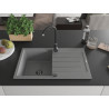 Mexen Bruno chiuvetă de granit cu 1 cuvă și scurgător 795 x 495 mm, gri, sifon negru - 6513791010-71-B