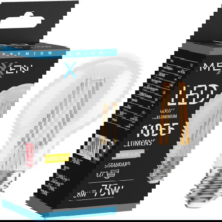 Mexen Vintis LED filament izzó E27, A60, 8W, Meleg - 2700K, 1055 lm, átlátszó - L150-E27-0827-00