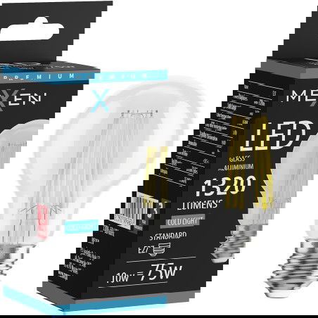 Mexen Vintis LED filament izzó E27, A60, 10W, Hideg - 6500K, 1320 lm, átlátszó - L150-E27-1065-00