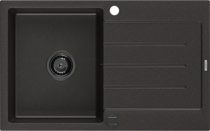 Mexen Bruno chiuvetă granitică cu 1 cuvă și scurgător 795 x 495 mm, negru/auriu metalizat, sifon negru - 6513791010-75-B