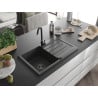 Mexen Bruno chiuvetă de bucătărie din granit cu 1 compartiment și scurgător 795 x 495 mm, negru picurat, sifon negru - 65137910?