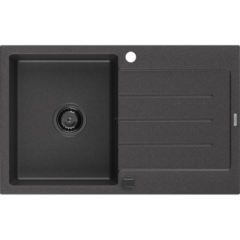 Mexen Bruno 1-medencés gránit mosogatócsepegtetővel, 795 x 495 mm, fekete pöttyözött, fekete szifon - 6513791010-76-B