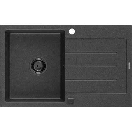 Mexen Bruno chiuvetă de bucătărie din granit cu o cuvă și scurgător 795 x 495 mm, negru închis cu pete, sifon negru