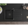 Mexen Bruno chiuvetă din granit cu 1 compartiment cu picurător 795 x 495 mm, Neagră, sifon Neagră - 6513791010-77-B