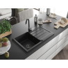 Mexen Bruno chiuvetă de granit cu 1 cuvă și picurător 795 x 495 mm, negru, sifon negru - 6513791010-77-B