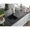 Mexen Bruno chiuvetă din granit cu 1 compartiment cu picurător 795 x 495 mm, Neagră, sifon Neagră - 6513791010-77-B