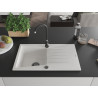 Mexen Cesar chiuvetă de bucătărie din granit cu o cuvă și scurgător 775 x 470 mm, alb, sifon negru - 6514771010-20-B