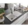 Mexen Cesar egymedencés gránit mosogató csepegtetővel 775 x 470 mm, fehér, fekete szifon - 6514771010-20-B