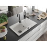 Mexen Cesar gránit mosogató 1-medencés csöpögtetővel 775 x 470 mm, fehér, fekete szifon - 6514771010-20-B