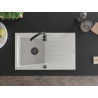 Mexen Cesar chiuvetă de bucătărie din granit cu o cuvă și scurgător 775 x 470 mm, alb, sifon negru - 6514771010-20-B