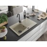 Mexen Cesar chiuvetă din granit cu 1 compartiment cu picurător 775 x 470 mm, Bej, sifon Neagră - 6514771010-69-B