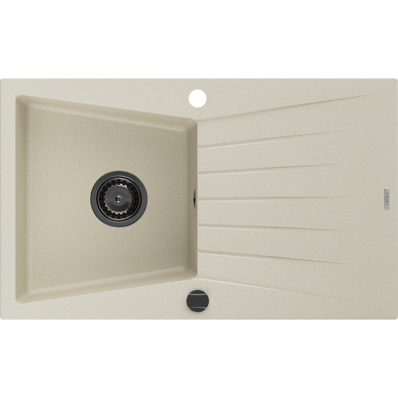 Mexen Cesar1-medencés gránit mosogató edényszárítóval 775 x 470 mm, Bézs, szifon Fekete - 6514771010-69-B