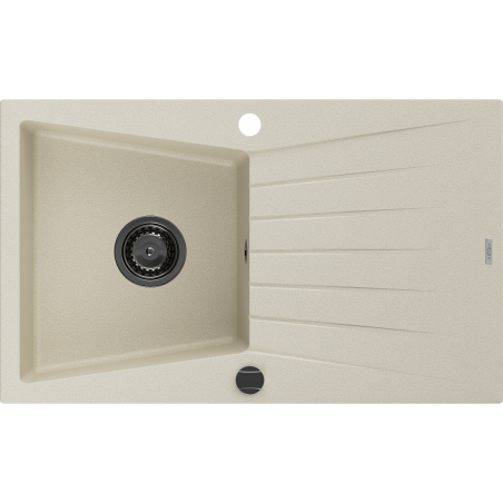 Mexen Cesar1-medencés gránit mosogató edényszárítóval 775 x 470 mm, Bézs, szifon Fekete - 6514771010-69-B