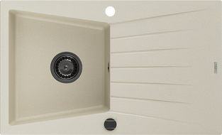 Mexen Cesar egymedencés gránit mosogató lefolyóval 775 x 470 mm, bézs, fekete szifon - 6514771010-69-B