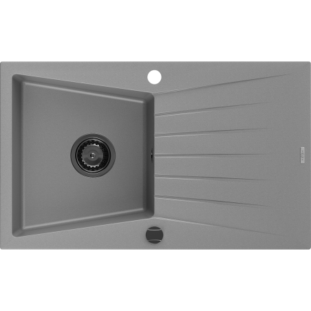 Mexen Cesar chiuvetă de granit cu 1 compartiment și scurgător 775 x 470 mm, gri, sifon negru - 6514771010-71-B