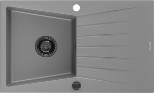 Mexen Cesar 1-kamrás gránit mosogató lefolyóval 775 x 470 mm, szürke, fekete szifon - 6514771010-71-B