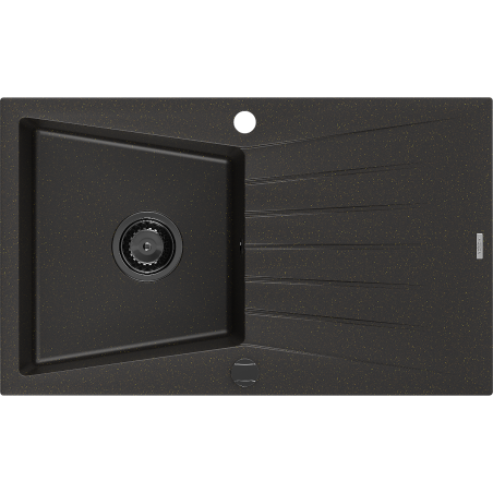 Mexen Cesar1-medencés gránit mosogató edényszárítóval 775 x 470 mm, Fekete/Fém arany, szifon Fekete - 6514771010-75-B