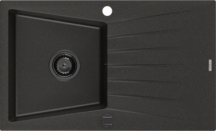 Mexen Cesar chiuvetă din granit cu 1 compartiment și scurgător 775 x 470 mm, negru/aureu metalizat, sifon negru